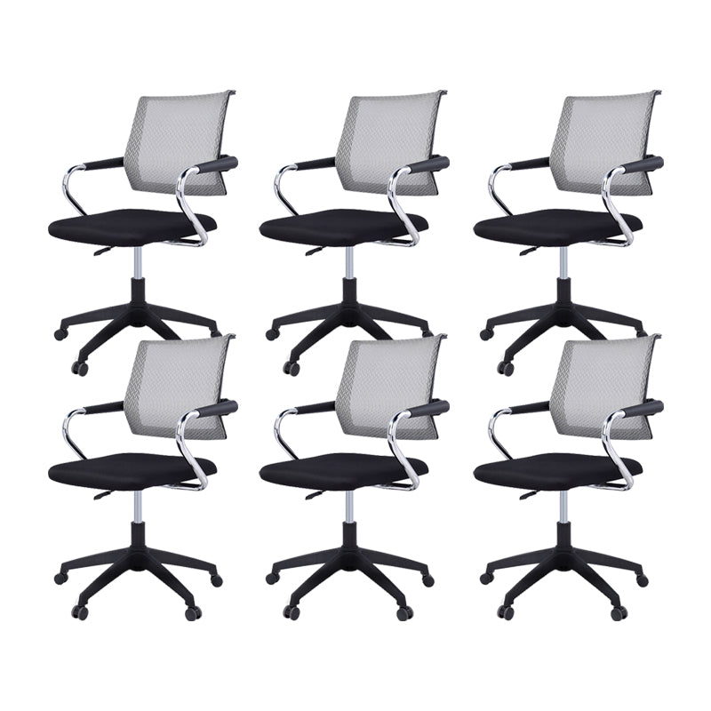 Contemporary Wheels Swivel Chair Microfiber Conference Mid-Back Arm Chair Black 6 Piece Set Gray Clearhalo 'furn' 'furn_office_chair' 'Furniture' 'Office Chairs' 'Office Furniture' 'office_chair' 6275941