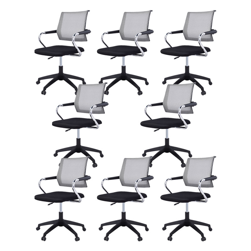 Contemporary Wheels Swivel Chair Microfiber Conference Mid-Back Arm Chair Black 8 Piece Set Gray Clearhalo 'furn' 'furn_office_chair' 'Furniture' 'Office Chairs' 'Office Furniture' 'office_chair' 6275943