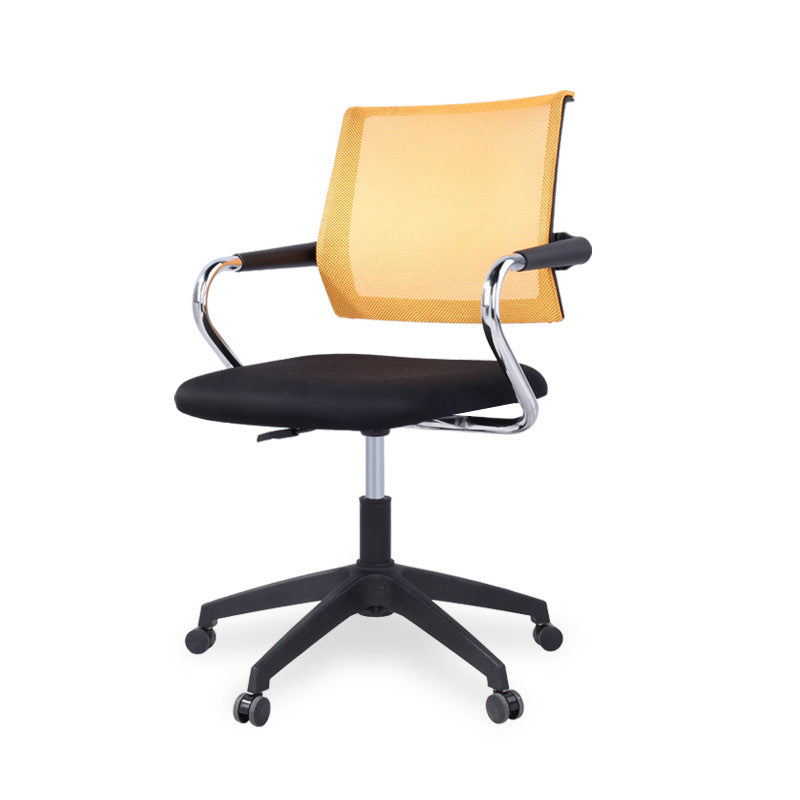 Contemporary Wheels Swivel Chair Microfiber Conference Mid-Back Arm Chair Black 1 Piece Orange Clearhalo 'furn' 'furn_office_chair' 'Furniture' 'Office Chairs' 'Office Furniture' 'office_chair' 6275945