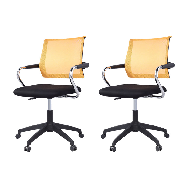 Contemporary Wheels Swivel Chair Microfiber Conference Mid-Back Arm Chair Black 2 Piece Set Orange Clearhalo 'furn' 'furn_office_chair' 'Furniture' 'Office Chairs' 'Office Furniture' 'office_chair' 6275946