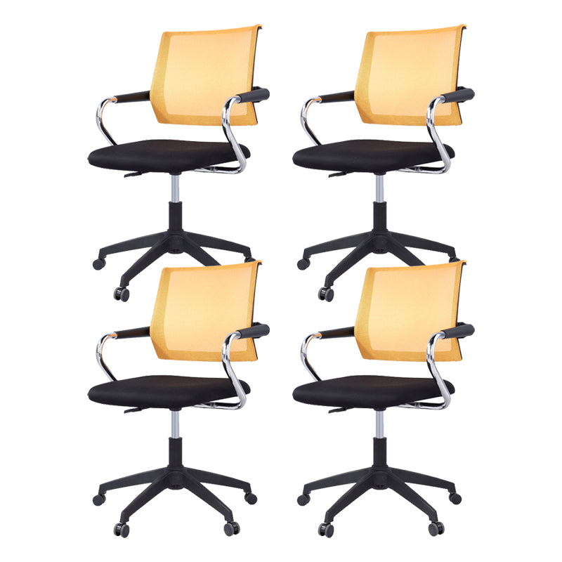 Contemporary Wheels Swivel Chair Microfiber Conference Mid-Back Arm Chair Black 4 Piece Set Orange Clearhalo 'furn' 'furn_office_chair' 'Furniture' 'Office Chairs' 'Office Furniture' 'office_chair' 6275947