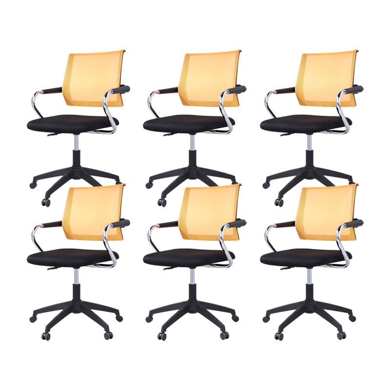 Contemporary Wheels Swivel Chair Microfiber Conference Mid-Back Arm Chair Black 6 Piece Set Orange Clearhalo 'furn' 'furn_office_chair' 'Furniture' 'Office Chairs' 'Office Furniture' 'office_chair' 6275948