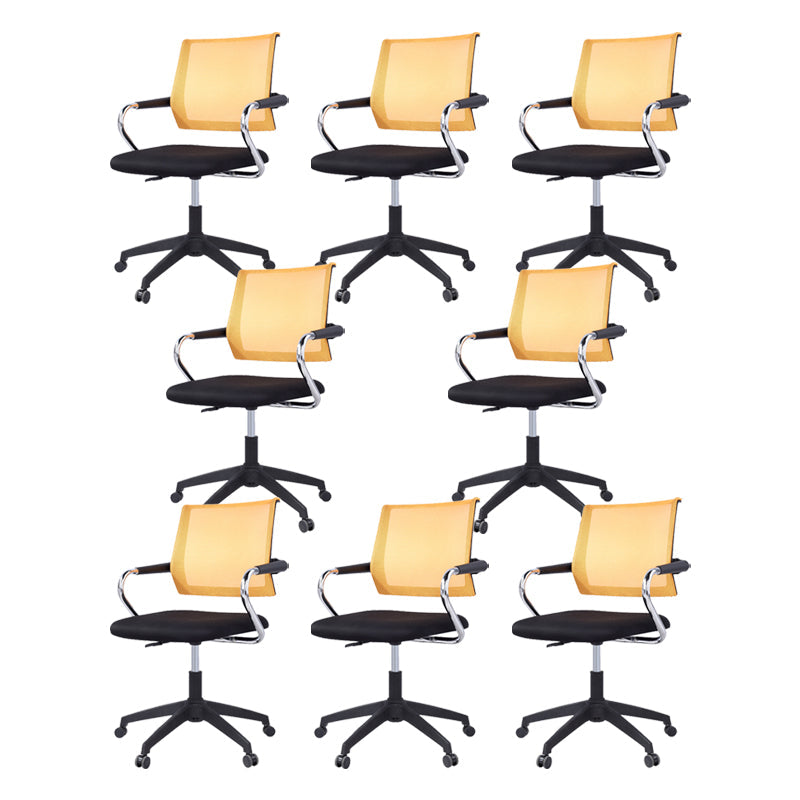 Contemporary Wheels Swivel Chair Microfiber Conference Mid-Back Arm Chair Black 8 Piece Set Orange Clearhalo 'furn' 'furn_office_chair' 'Furniture' 'Office Chairs' 'Office Furniture' 'office_chair' 6275949