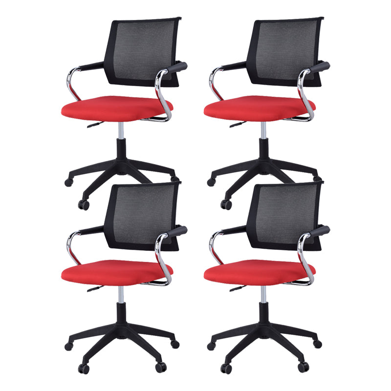Contemporary Wheels Swivel Chair Microfiber Conference Mid-Back Arm Chair Red 4 Piece Set Black Clearhalo 'furn' 'furn_office_chair' 'Furniture' 'Office Chairs' 'Office Furniture' 'office_chair' 6275951