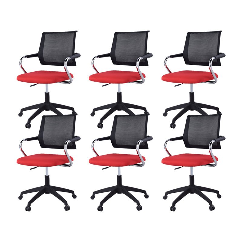Contemporary Wheels Swivel Chair Microfiber Conference Mid-Back Arm Chair Red 6 Piece Set Black Clearhalo 'furn' 'furn_office_chair' 'Furniture' 'Office Chairs' 'Office Furniture' 'office_chair' 6275952