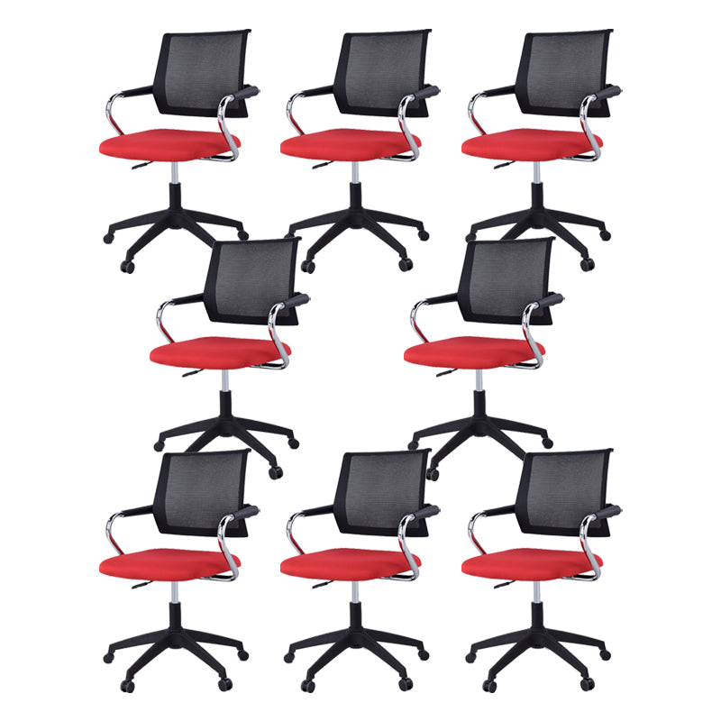 Contemporary Wheels Swivel Chair Microfiber Conference Mid-Back Arm Chair Red 8 Piece Set Black Clearhalo 'furn' 'furn_office_chair' 'Furniture' 'Office Chairs' 'Office Furniture' 'office_chair' 6275953