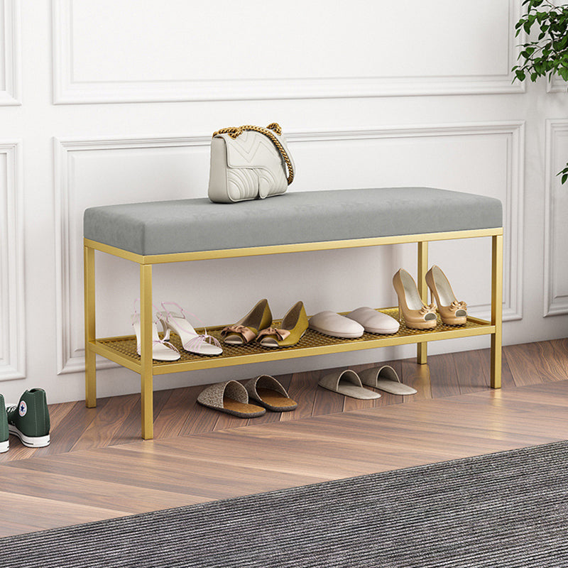 12.6 Inch Wide Entryway Bench Glam Metal Cushioned Seating Bench Grey Clearhalo 'Benches' 'Chairs & Seating' 'furn' 'furn_benches' 'Furniture' 'Living Room Furniture' 6275996