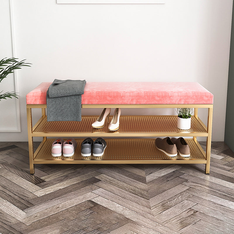12.6 Inch Wide Entryway Bench Glam Metal Cushioned Seating Bench Pink Clearhalo 'Benches' 'Chairs & Seating' 'furn' 'furn_benches' 'Furniture' 'Living Room Furniture' 6275997