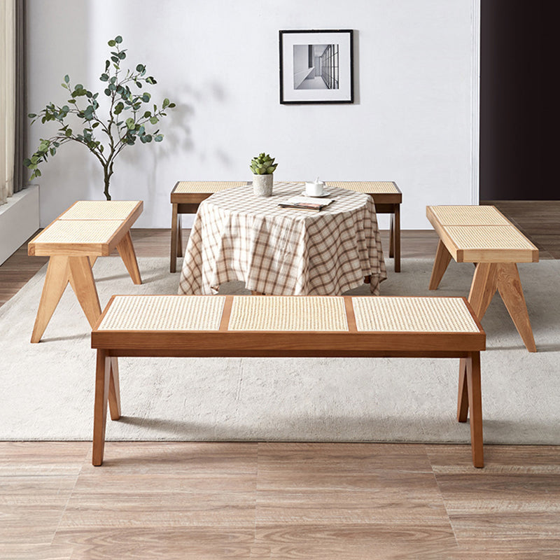 Tropical Solid Wood Bench Rattan X-Leg Dining Room Bench/low Stool Clearhalo 'Benches' 'Chairs & Seating' 'furn' 'furn_benches' 'Furniture' 'Living Room Furniture' 6276017
