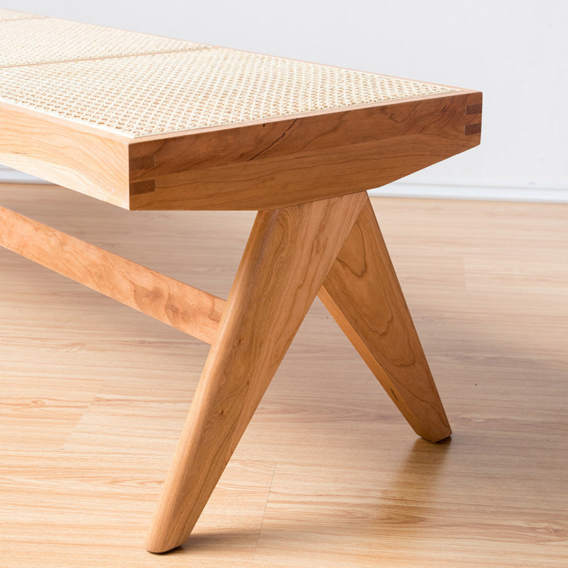 Tropical Solid Wood Bench Rattan X-Leg Dining Room Bench/low Stool Clearhalo 'Benches' 'Chairs & Seating' 'furn' 'furn_benches' 'Furniture' 'Living Room Furniture' 6276023