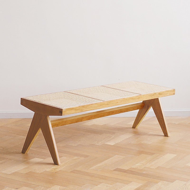 Tropical Solid Wood Bench Rattan X-Leg Dining Room Bench/low Stool Natural Clearhalo 'Benches' 'Chairs & Seating' 'furn' 'furn_benches' 'Furniture' 'Living Room Furniture' 6276029