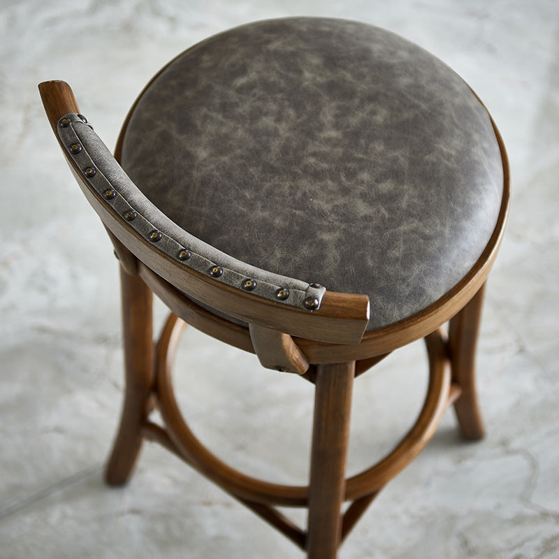 Taburete de mostrador de madera industrial, taburetes de altura de mostrador de cuero sintético para uso doméstico