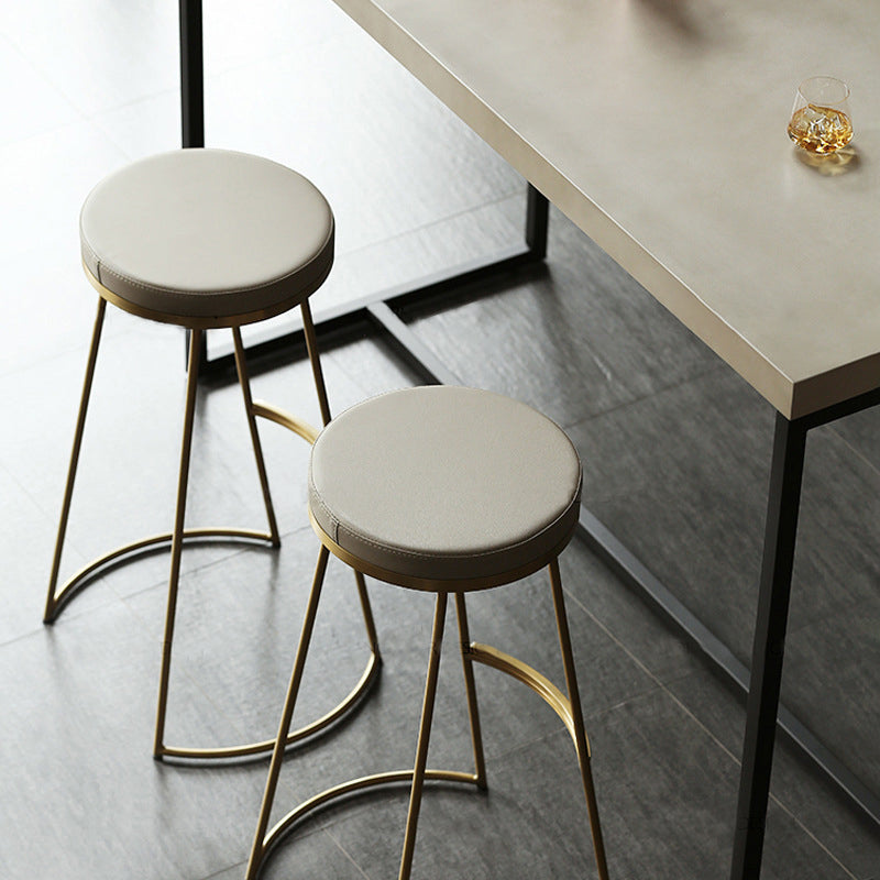 Tabouret de comptoir rond en similicuir moderne, sans dossier, avec repose-pieds