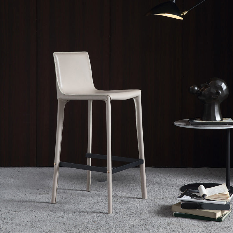 Contemporary Metal Base Bar Stool Armless Low Back Counter Stool Khaki 1 Piece Clearhalo 'Bar Furniture' 'Bar Stools' 'bar_stools' 'furn' 'furn_bar_stools' 'Furniture' 'Kitchen & Dining Furniture' 6276368