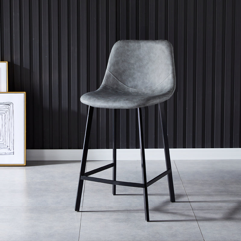 Contemporary Counter Stool Faux Leather Living Room Bar Stool with Metal Legs Grey 1 Piece Counter Stool(26"H) Clearhalo 'Bar Furniture' 'Bar Stools' 'bar_stools' 'furn' 'furn_bar_stools' 'Furniture' 'Kitchen & Dining Furniture' 6276404