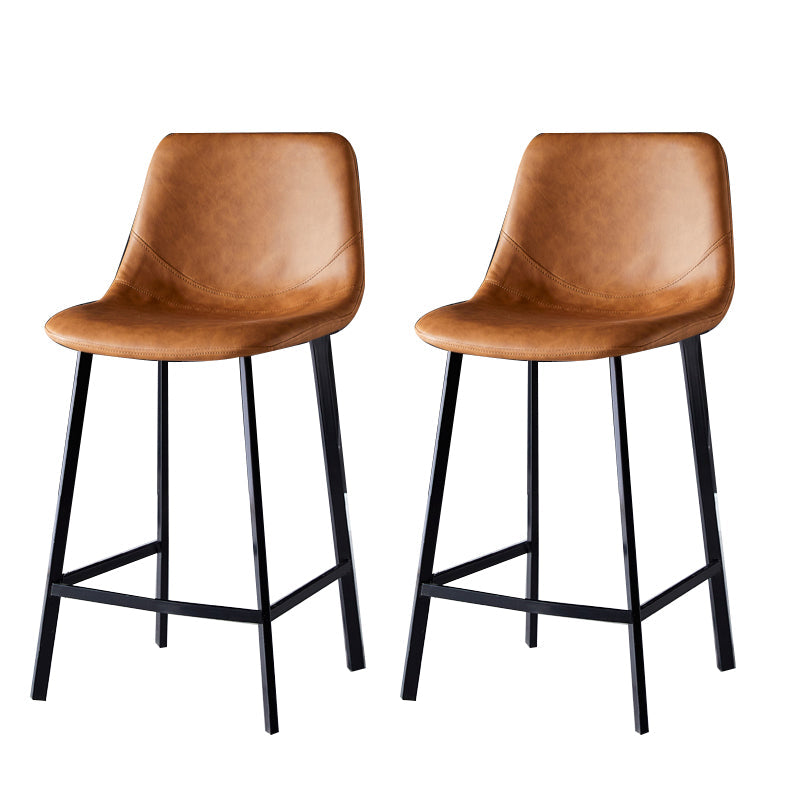 Contemporary Counter Stool Faux Leather Living Room Bar Stool with Metal Legs Brown 2 Piece Set Counter Stool(26"H) Clearhalo 'Bar Furniture' 'Bar Stools' 'bar_stools' 'furn' 'furn_bar_stools' 'Furniture' 'Kitchen & Dining Furniture' 6276422