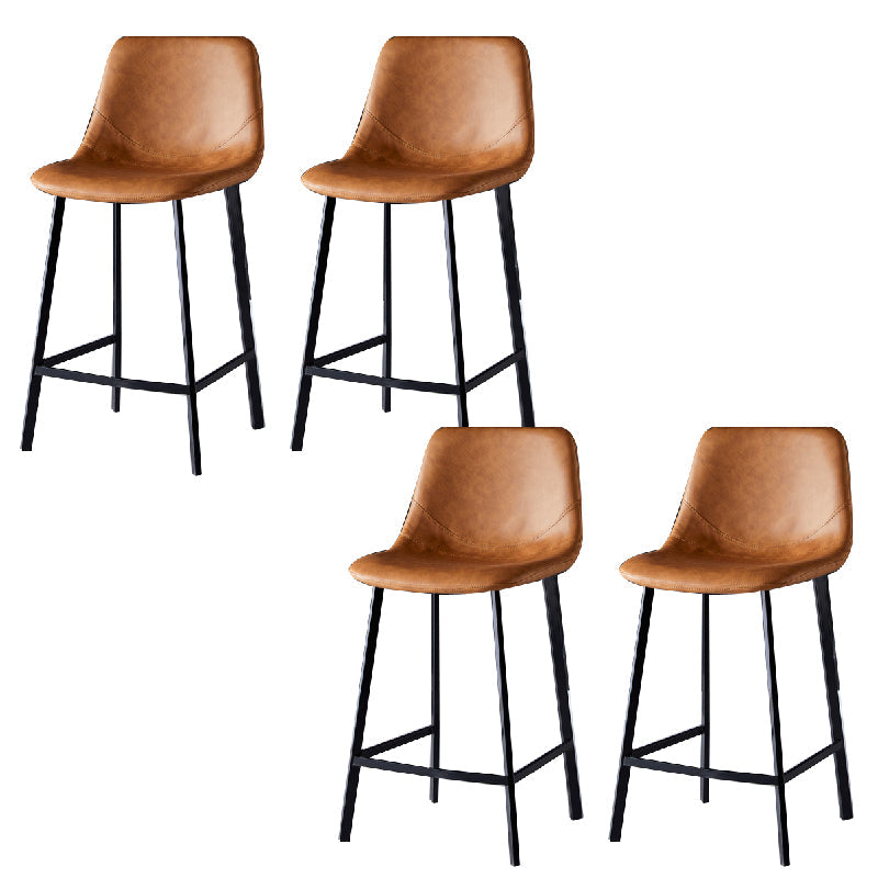 Contemporary Counter Stool Faux Leather Living Room Bar Stool with Metal Legs Brown 4 Piece Set Counter Stool(26"H) Clearhalo 'Bar Furniture' 'Bar Stools' 'bar_stools' 'furn' 'furn_bar_stools' 'Furniture' 'Kitchen & Dining Furniture' 6276432
