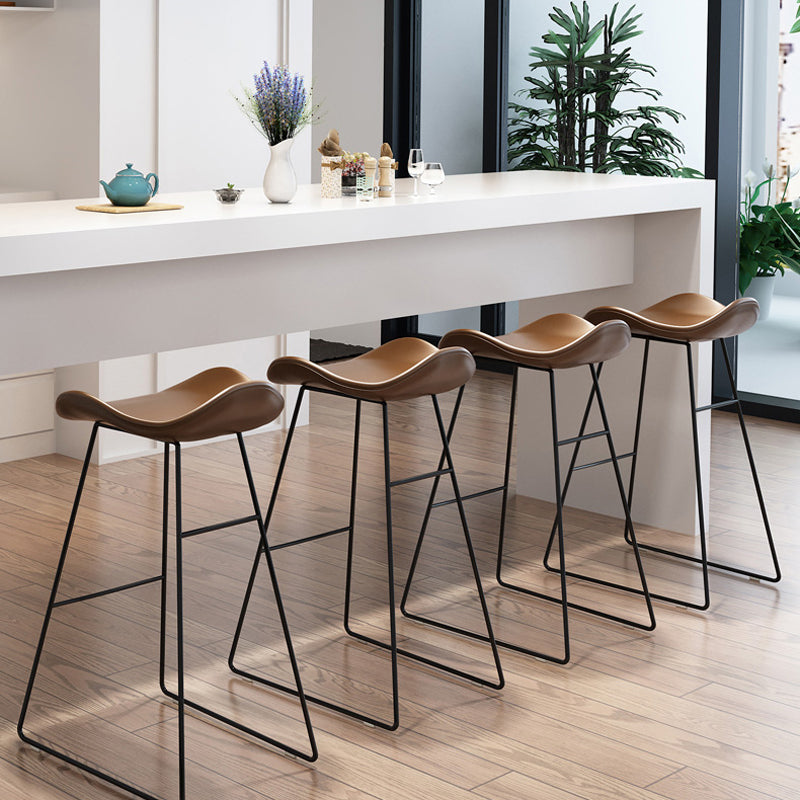 Modern Backrest Armless Counter Stool Upholstered Bar Stool with Metal Base
