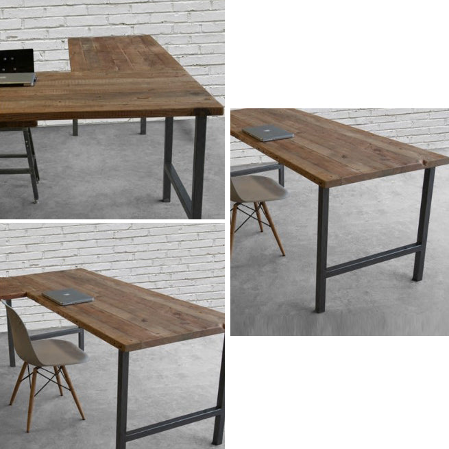 Brown and Black Writing Desk Industrial H-Shape Office Desk Pine Clearhalo 'furn' 'furn_office_desk' 'Furniture' 'Office Desks' 'Office Furniture' 'office_desk' 6276900