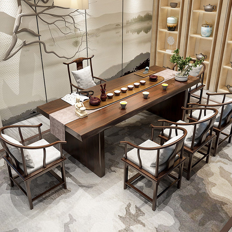 Glam Wooden Dining Rectangle Table with Wooden Legs for Kitchen