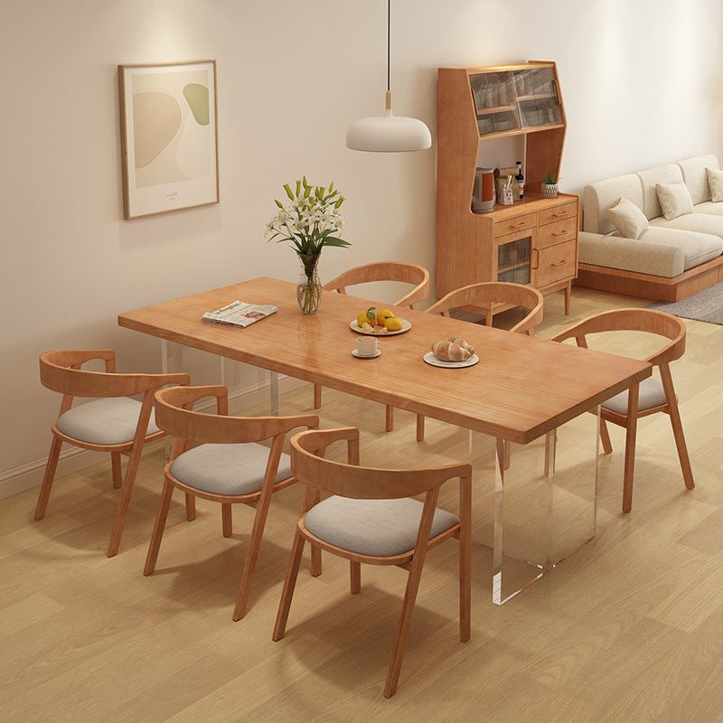 Rectangle Acrylic Base Dining Table Medieval Modern Style Wood Table for Kitchen 86.6"L x 35.4"W x 29.5"H Without Chairs Clearhalo 'Dining Tables & Seating' 'Dining Tables' 'dining_table' 'furn' 'furn_dining_table' 'Furniture' 'Kitchen & Dining Furniture' 6276999