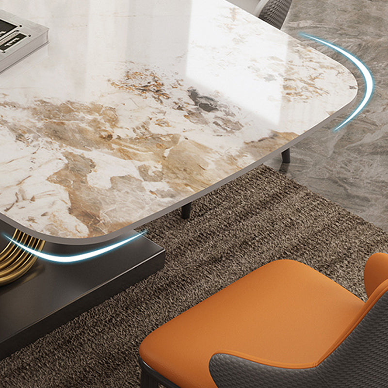 Mesa rectangular de piedra sinterizada de estilo industrial con patas de metal para uso doméstico