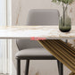Mesa rectangular de piedra sinterizada de estilo industrial con patas de metal para uso doméstico