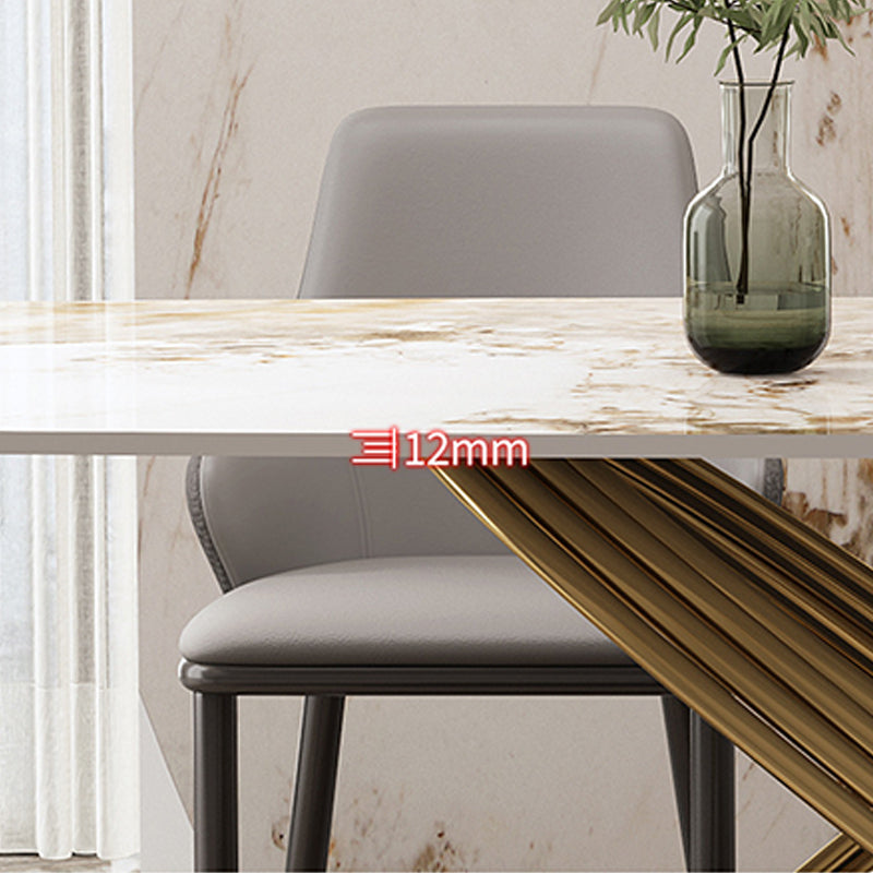 Mesa rectangular de piedra sinterizada de estilo industrial con patas de metal para uso doméstico