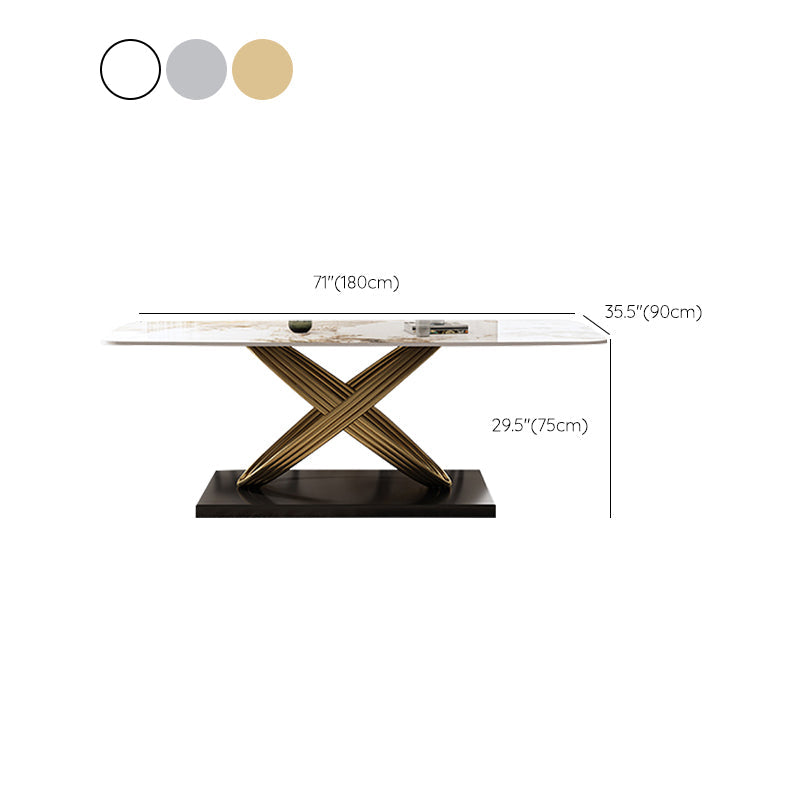 Mesa rectangular de piedra sinterizada de estilo industrial con patas de metal para uso doméstico