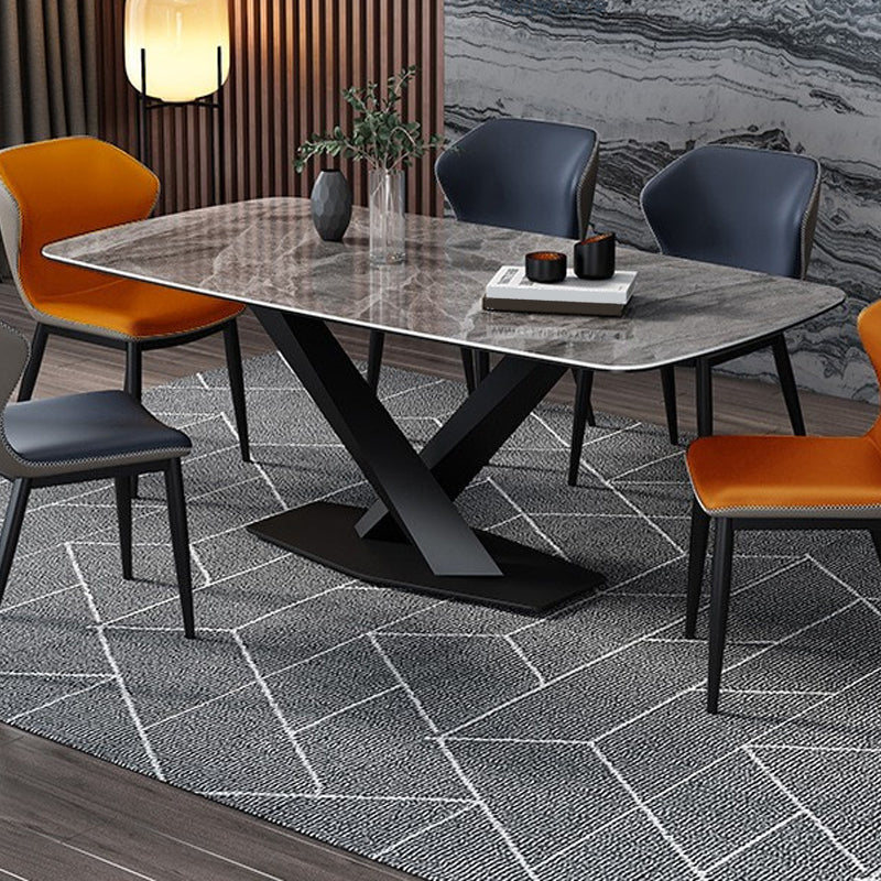 Industrial Style Sintered Stone Table Dining Rectangle Table with Metal Legs for Home Gray Without Chairs Clearhalo 'Dining Tables & Seating' 'Dining Tables' 'dining_table' 'furn' 'furn_dining_table' 'Furniture' 'Kitchen & Dining Furniture' 6277057