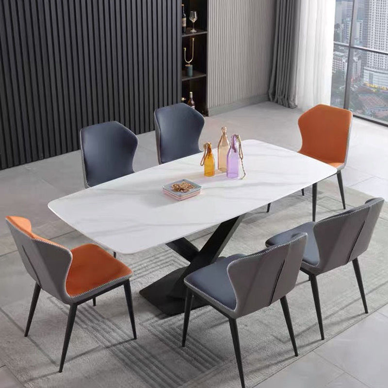 Industrial Style Sintered Stone Table Dining Rectangle Table with Metal Legs for Home White Without Chairs Clearhalo 'Dining Tables & Seating' 'Dining Tables' 'dining_table' 'furn' 'furn_dining_table' 'Furniture' 'Kitchen & Dining Furniture' 6277058