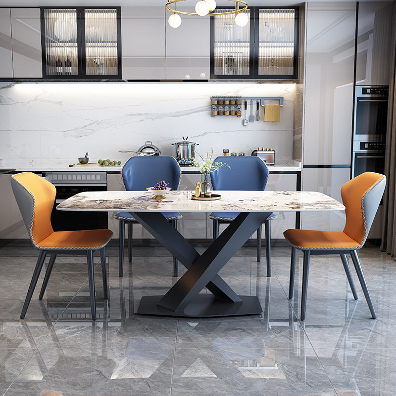 Industrial Style Sintered Stone Table Dining Rectangle Table with Metal Legs for Home Pandora Gold Without Chairs Clearhalo 'Dining Tables & Seating' 'Dining Tables' 'dining_table' 'furn' 'furn_dining_table' 'Furniture' 'Kitchen & Dining Furniture' 6277059