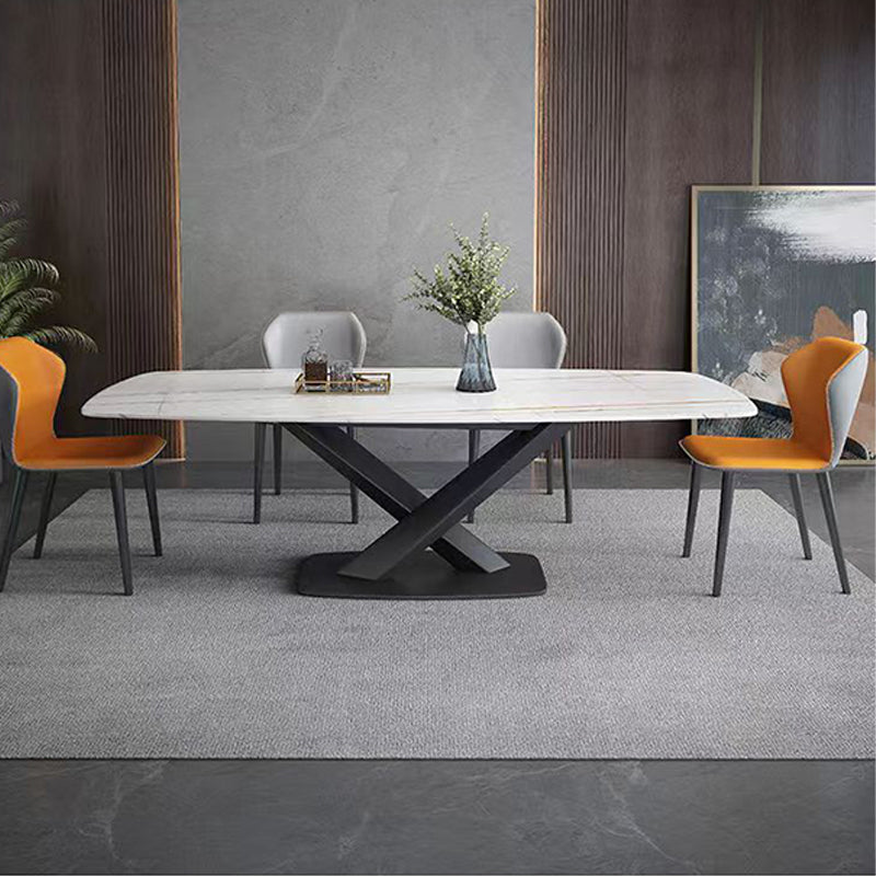 Industrial Style Sintered Stone Table Dining Rectangle Table with Metal Legs for Home White 63"L x 35.4"W x 29.5"H Without Chairs Clearhalo 'Dining Tables & Seating' 'Dining Tables' 'dining_table' 'furn' 'furn_dining_table' 'Furniture' 'Kitchen & Dining Furniture' 6277060