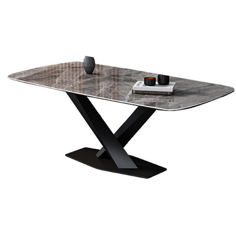Industrial Style Sintered Stone Table Dining Rectangle Table with Metal Legs for Home Clearhalo 'Dining Tables & Seating' 'Dining Tables' 'dining_table' 'furn' 'furn_dining_table' 'Furniture' 'Kitchen & Dining Furniture' 6277061