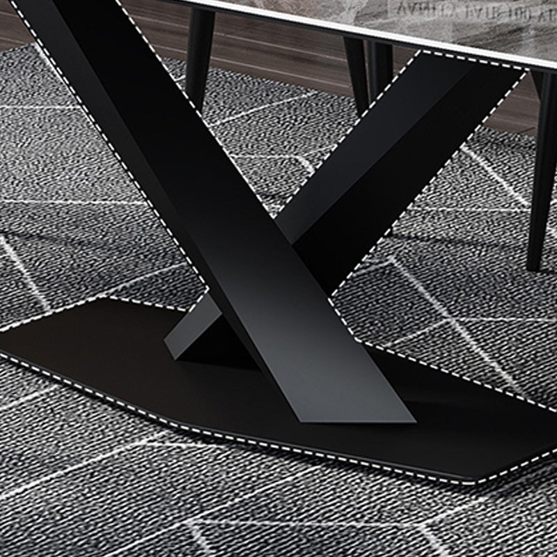 Industrial Style Sintered Stone Table Dining Rectangle Table with Metal Legs for Home Clearhalo 'Dining Tables & Seating' 'Dining Tables' 'dining_table' 'furn' 'furn_dining_table' 'Furniture' 'Kitchen & Dining Furniture' 6277065