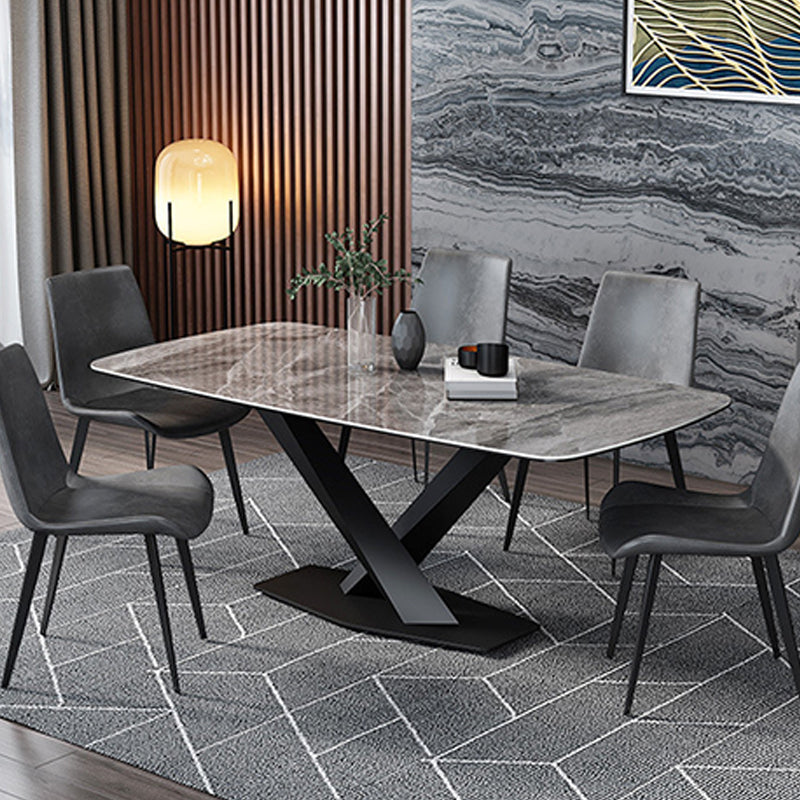 Industrial Style Sintered Stone Table Dining Rectangle Table with Metal Legs for Home Clearhalo 'Dining Tables & Seating' 'Dining Tables' 'dining_table' 'furn' 'furn_dining_table' 'Furniture' 'Kitchen & Dining Furniture' 6277067