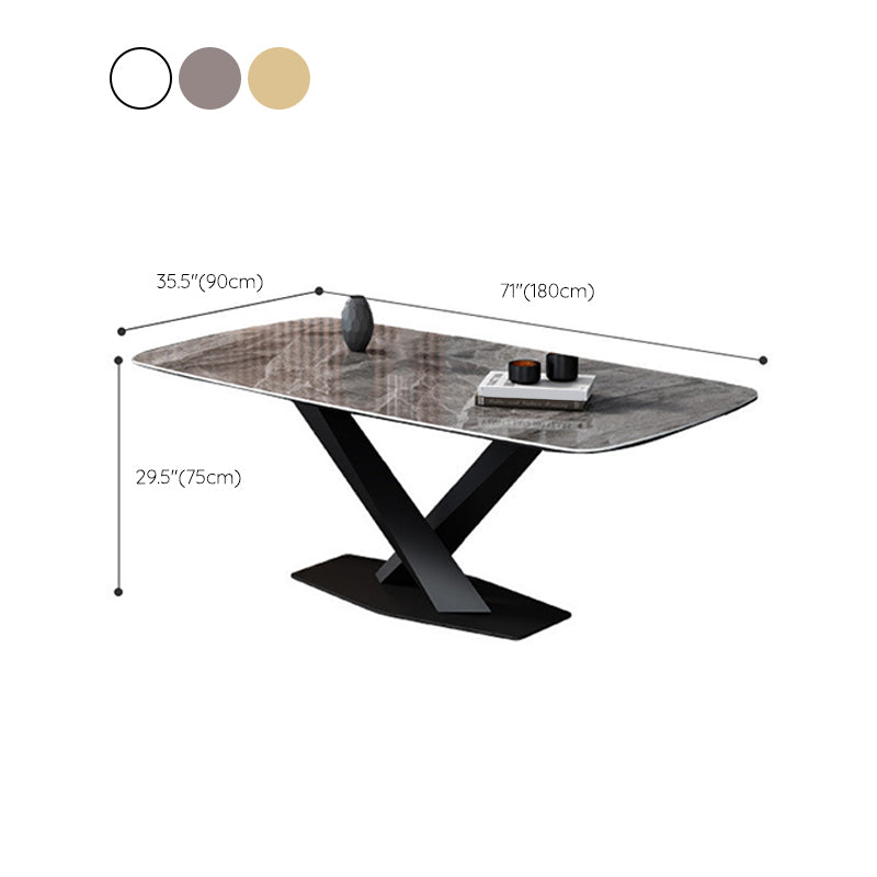 Industrial Style Sintered Stone Table Dining Rectangle Table with Metal Legs for Home Clearhalo 'Dining Tables & Seating' 'Dining Tables' 'dining_table' 'furn' 'furn_dining_table' 'Furniture' 'Kitchen & Dining Furniture' 6277073