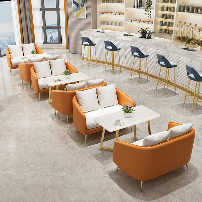 Glam Sintered Stone Dining Table Metal Dinette Table for Home Use Clearhalo 'Dining Tables & Seating' 'Dining Tables' 'dining_table' 'furn' 'furn_dining_table' 'Furniture' 'Kitchen & Dining Furniture' 6277183