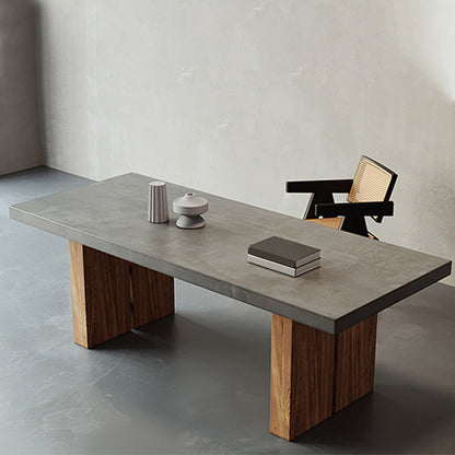 Rectangle Double Pedestal Dining Table Modern Wood Base Table for Kitchen 63"L x 27.6"W x 29.5"H Without Chairs Clearhalo 'Dining Tables & Seating' 'Dining Tables' 'dining_table' 'furn' 'furn_dining_table' 'Furniture' 'Kitchen & Dining Furniture' 6277194