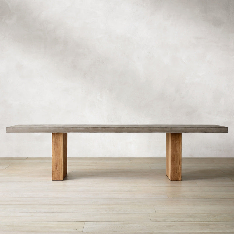 Rectangle Double Pedestal Dining Table Modern Wood Base Table for Kitchen 98.4"L x 39.4"W x 29.5"H Without Chairs Clearhalo 'Dining Tables & Seating' 'Dining Tables' 'dining_table' 'furn' 'furn_dining_table' 'Furniture' 'Kitchen & Dining Furniture' 6277198