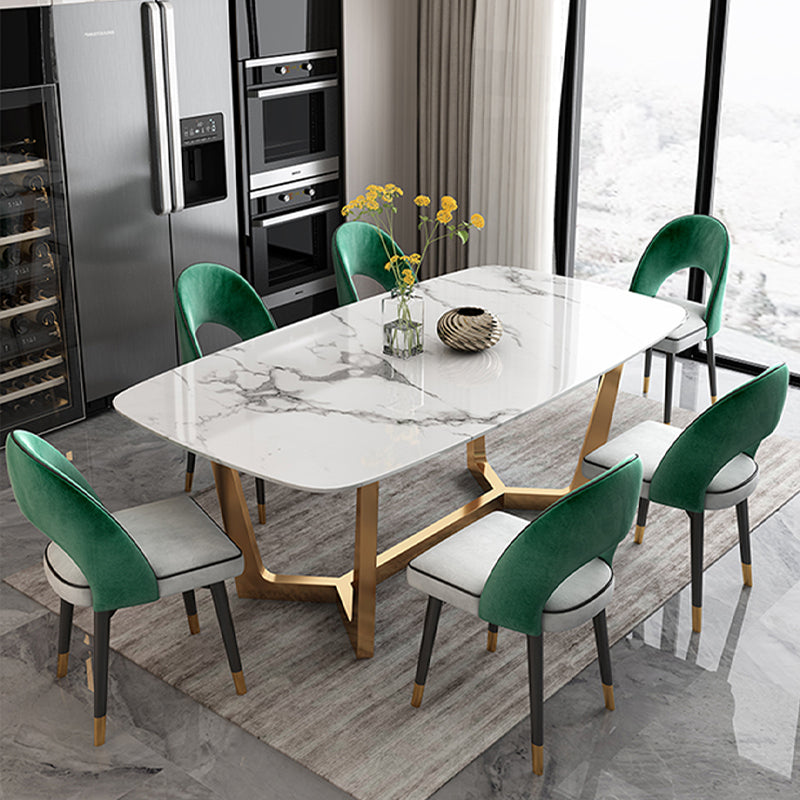 Glam Dining Faux Marble Table Rectangle Table with Metal Legs for Kitchen 55.1"L x 31.5"W x 29.5"H Without Chairs Clearhalo 'Dining Tables & Seating' 'Dining Tables' 'dining_table' 'furn' 'furn_dining_table' 'Furniture' 'Kitchen & Dining Furniture' 6277256