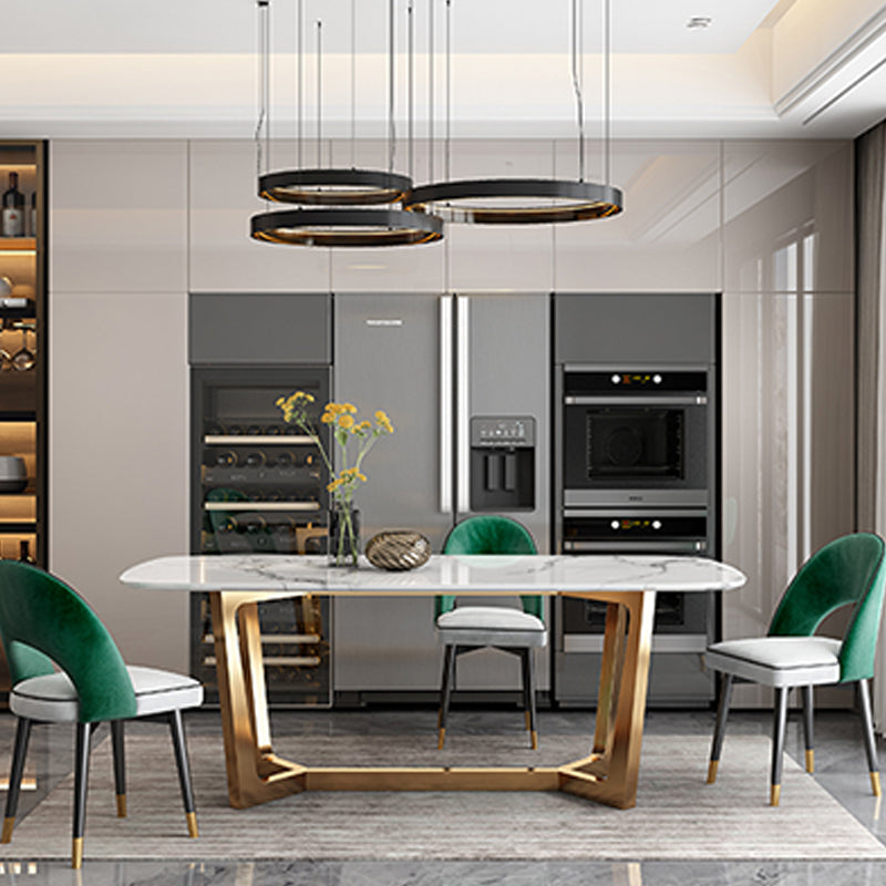Glam Dining Faux Marble Table Rectangle Table with Metal Legs for Kitchen 63"L x 35.4"W x 29.5"H Without Chairs Clearhalo 'Dining Tables & Seating' 'Dining Tables' 'dining_table' 'furn' 'furn_dining_table' 'Furniture' 'Kitchen & Dining Furniture' 6277257
