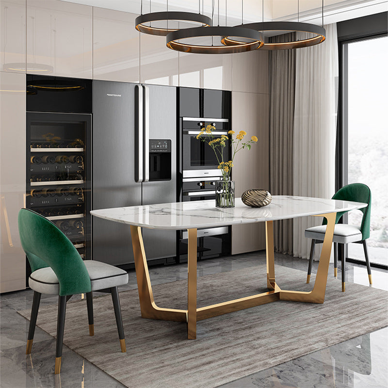 Glam Dining Faux Marble Table Rectangle Table with Metal Legs for Kitchen 70.9"L x 35.4"W x 29.5"H Without Chairs Clearhalo 'Dining Tables & Seating' 'Dining Tables' 'dining_table' 'furn' 'furn_dining_table' 'Furniture' 'Kitchen & Dining Furniture' 6277258