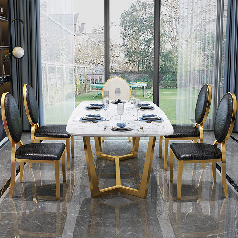 Glam Dining Faux Marble Table Rectangle Table with Metal Legs for Kitchen 78.7"L x 39.4"W x 29.5"H Without Chairs Clearhalo 'Dining Tables & Seating' 'Dining Tables' 'dining_table' 'furn' 'furn_dining_table' 'Furniture' 'Kitchen & Dining Furniture' 6277259