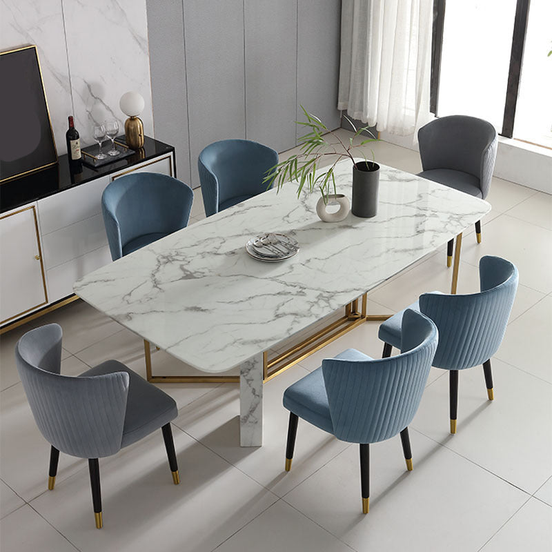 Glam Style Faux Marble Table Dining Rectangle Table with Metal Legs for Kitchen 63"L x 35.4"W x 29.5"H Without Chairs Clearhalo 'Dining Tables & Seating' 'Dining Tables' 'dining_table' 'furn' 'furn_dining_table' 'Furniture' 'Kitchen & Dining Furniture' 6277270