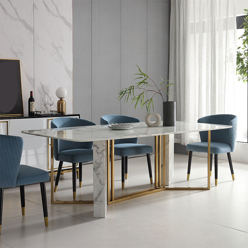 Glam Style Faux Marble Table Dining Rectangle Table with Metal Legs for Kitchen 70.9"L x 35.4"W x 29.5"H Without Chairs Clearhalo 'Dining Tables & Seating' 'Dining Tables' 'dining_table' 'furn' 'furn_dining_table' 'Furniture' 'Kitchen & Dining Furniture' 6277271