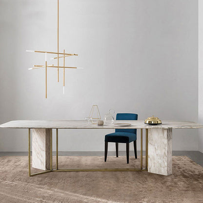 Glam Style Faux Marble Table Dining Rectangle Table with Metal Legs for Kitchen 55.1"L x 31.5"W x 29.5"H Without Chairs Clearhalo 'Dining Tables & Seating' 'Dining Tables' 'dining_table' 'furn' 'furn_dining_table' 'Furniture' 'Kitchen & Dining Furniture' 6277272