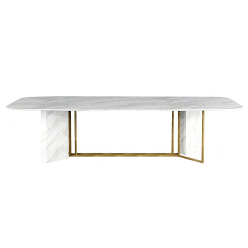 Glam Style Faux Marble Table Dining Rectangle Table with Metal Legs for Kitchen Clearhalo 'Dining Tables & Seating' 'Dining Tables' 'dining_table' 'furn' 'furn_dining_table' 'Furniture' 'Kitchen & Dining Furniture' 6277274