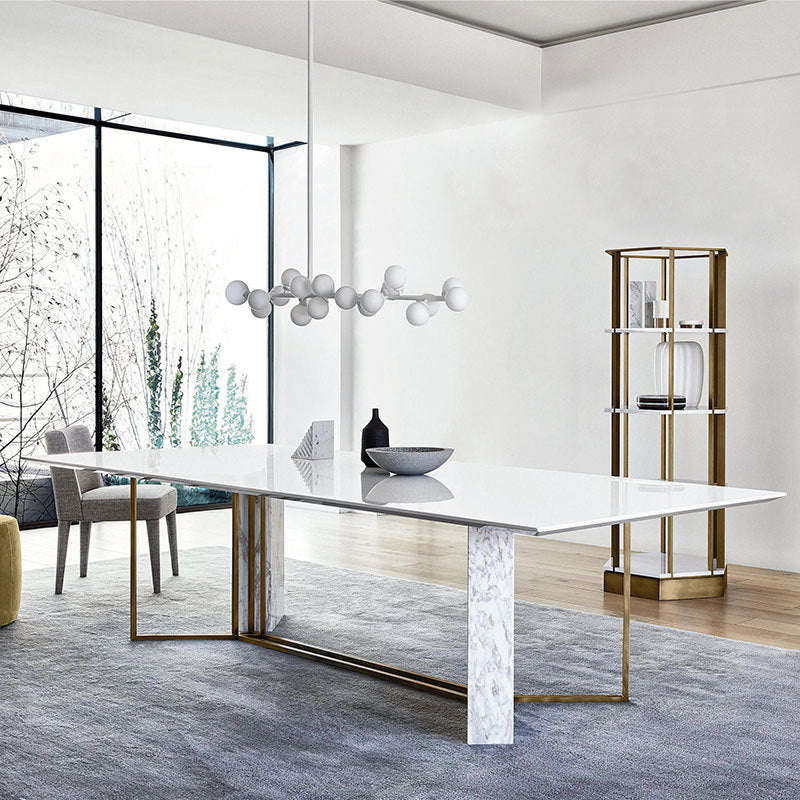 Glam Style Faux Marble Table Dining Rectangle Table with Metal Legs for Kitchen Clearhalo 'Dining Tables & Seating' 'Dining Tables' 'dining_table' 'furn' 'furn_dining_table' 'Furniture' 'Kitchen & Dining Furniture' 6277275