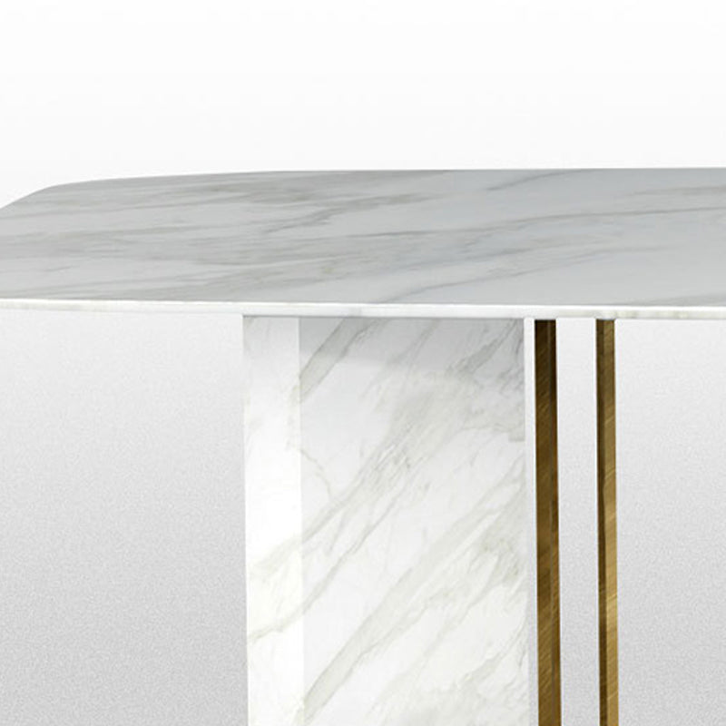 Glam Style Faux Marble Table Dining Rectangle Table with Metal Legs for Kitchen Clearhalo 'Dining Tables & Seating' 'Dining Tables' 'dining_table' 'furn' 'furn_dining_table' 'Furniture' 'Kitchen & Dining Furniture' 6277276